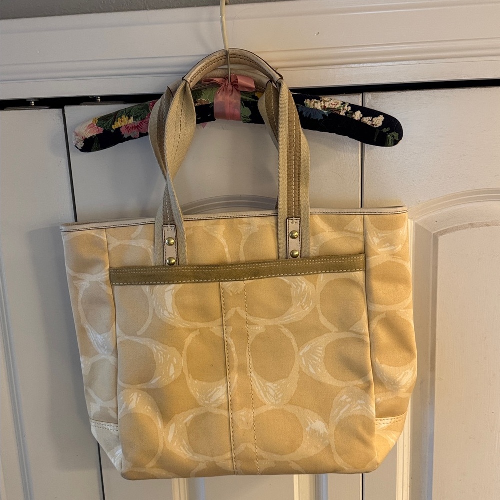 EUC.Coach Chamois Canvas Tote Bag Gold and leather trim